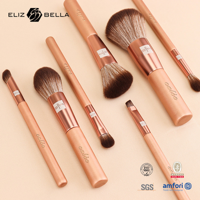 7pcs Customizable Travel Makeup Brush Set with Plastic Handle and Synthetic Hair