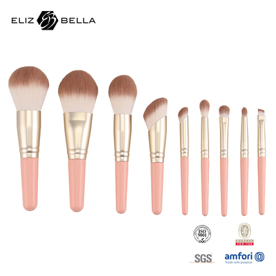 9pcs Professional Makeup Brush Set with Wooden Handle and Aluminium Ferrule Customization