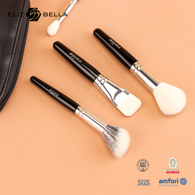 Customize 9pcs Travel Pro Makeup Brushes with Black Wooden Handle and Aluminium Ferrule