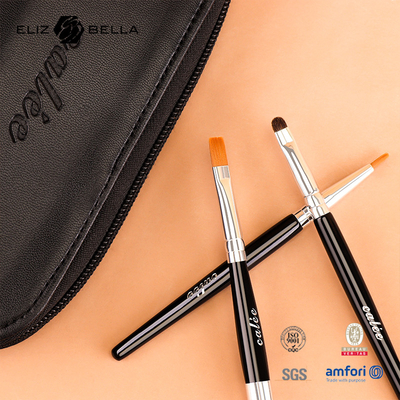 Customize 9pcs Travel Pro Makeup Brushes with Black Wooden Handle and Aluminium Ferrule