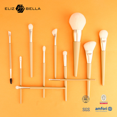 11 Pieces Nice Wooden Handle Beauty Makeup Brush Tools ,Aluminium Ferrule Cosmetic Brushes,Synthetic Hair Brushes Kits