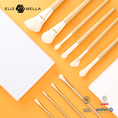 11 Pieces Nice Wooden Handle Beauty Makeup Brush Tools ,Aluminium Ferrule Cosmetic Brushes,Synthetic Hair Brushes Kits