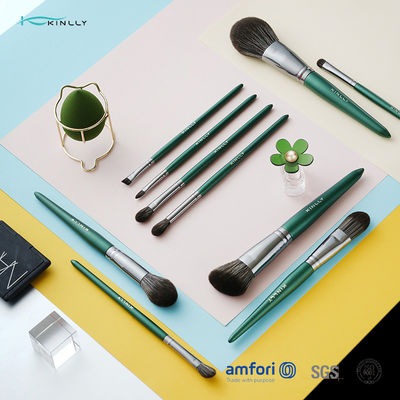Green Wooden Handle 10piece Cosmetic Makeup Brush Set With Synthetic Hair