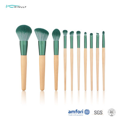 Cosmetic Tools 10pcs Synthetic Makeup Brush Set With Wooden Handle