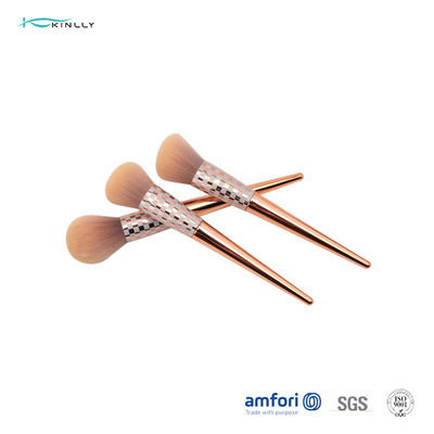 Rose Gold Fiber Bristles 3pcs Wooden Handle Makeup Brushes