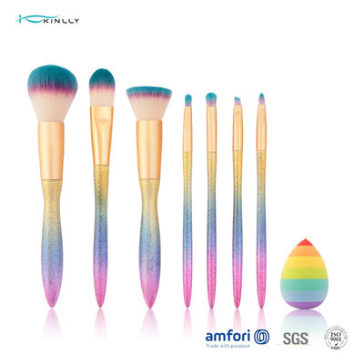 Synthetic Hair Plastic Gradient Cosmetic Makeup Brush Set 8 PCS With Sponge