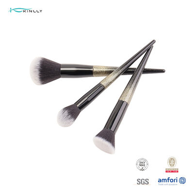 Aluminum ferrules Synthetic Makeup Brushes Black Wooden handle