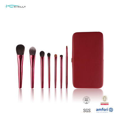 Red Wooden Handle 7PCS Cosmetic Makeup Brush Set With Cosmetic Case