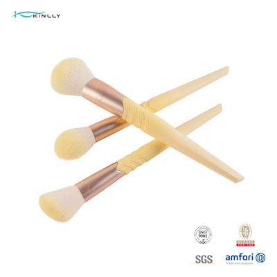 Beveling Ferrule Luxury Makeup Brushes 10pcs Yellow Plastic Handle Synthetic Hair