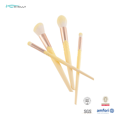 Beveling Ferrule Luxury Makeup Brushes 10pcs Yellow Plastic Handle Synthetic Hair
