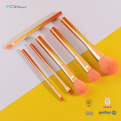 Clear Plastic Handle Travel Makeup Brush 6PCS Orange Nylon Hair