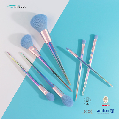 Custom Logo 7pcs Travel Makeup Brush Set Gradient Colorful Plastic Handle
