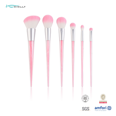 Pink 6 Piece Makeup Brush Set Durable Plastic Handle Artificial Fiber
