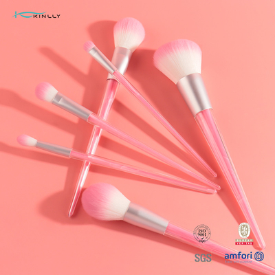 Pink 6 Piece Makeup Brush Set Durable Plastic Handle Artificial Fiber