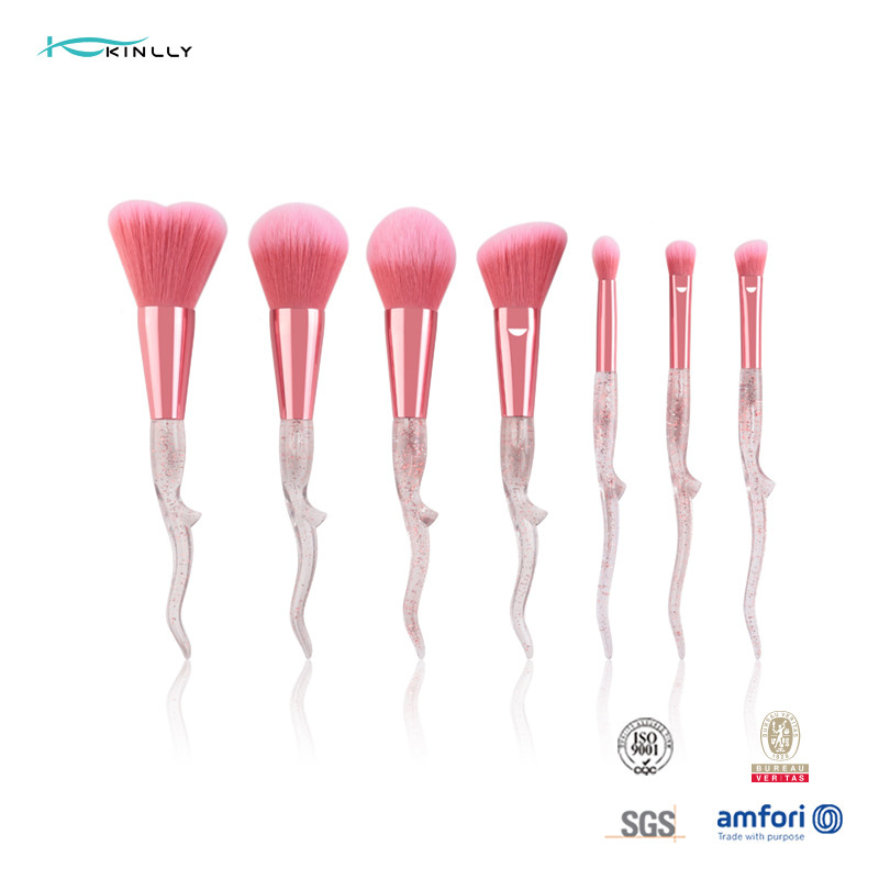 Plastic Handle 7 Piece Makeup Brush Set Synthetic Bristles For Powder Foundation