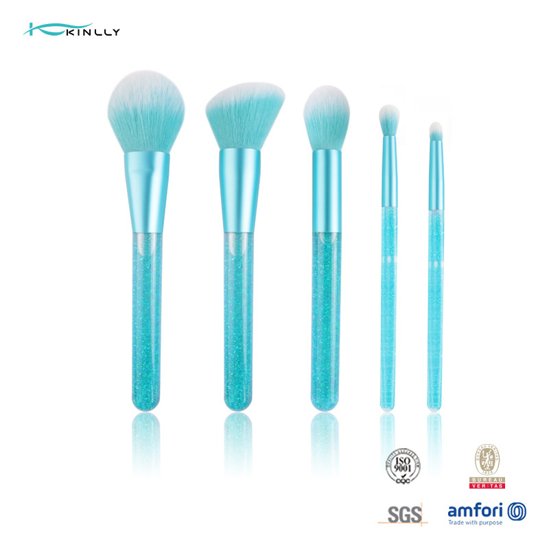 Liquid Handle 5PCS Luxury Makeup Brushes Bling Shiny Liquid Quicksand Glitter Blue OEM