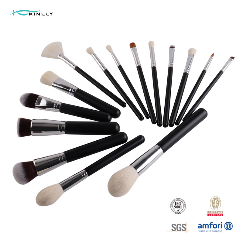 22pcs Aluminium Ferrule Makeup Brush Set Private Label Wooden Handle Silvery