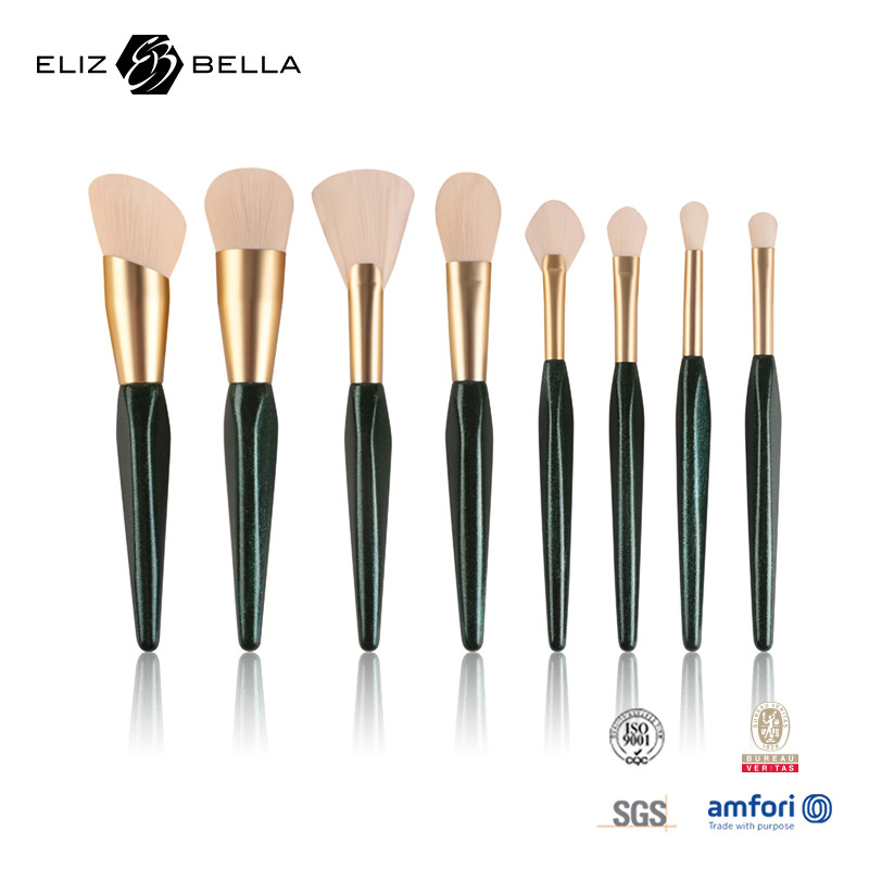 Wooden Handle Bling Bling Luxury Makeup Brushes Rose Gold Ferrule Cosmetic Brush Set