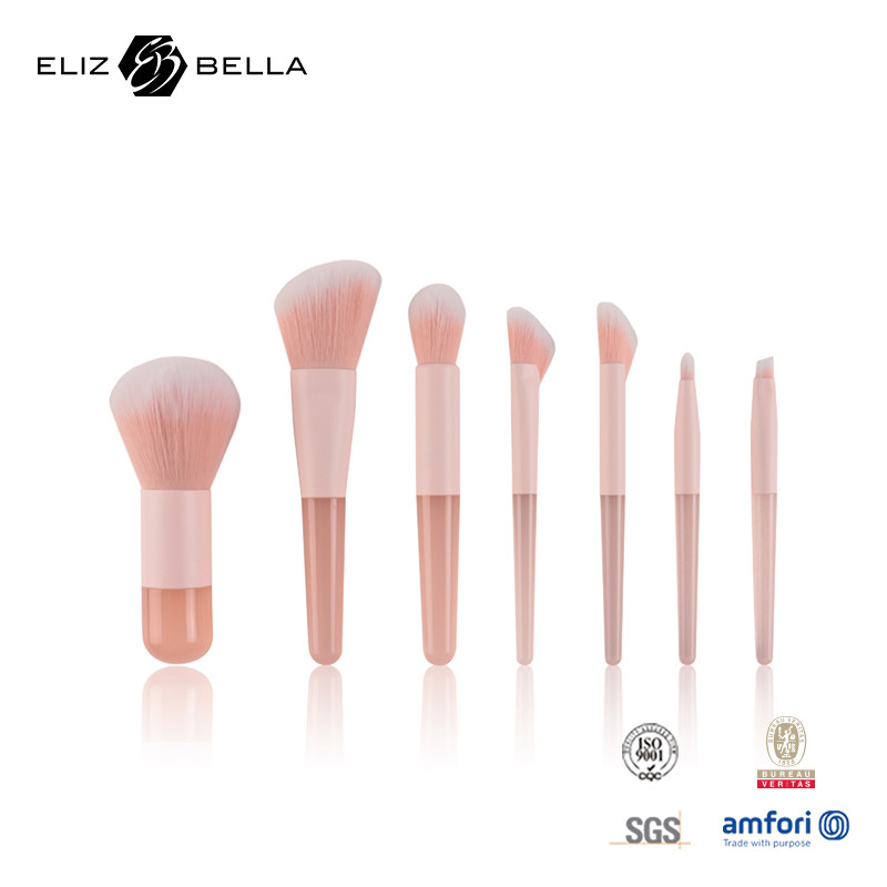 7pcs Clear Plastic Handle Synthetic Hair Makeup Brush Gift Set Cosmetic Brush Set