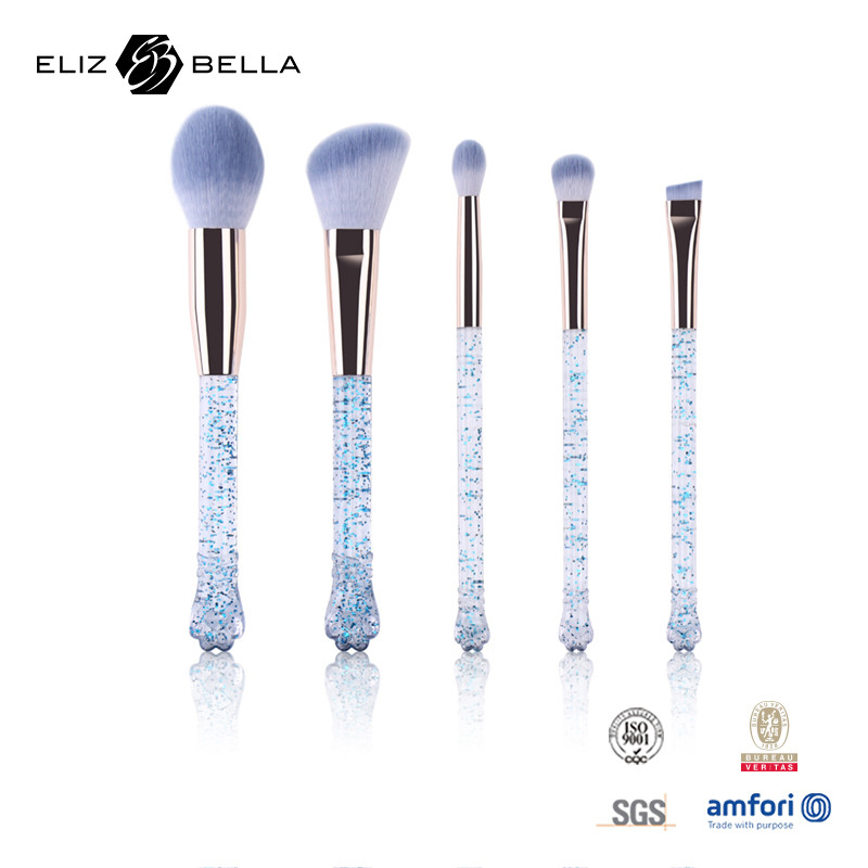 5pcs Transparent Plastic Handle Cosmetic Brush Set Customized Packag