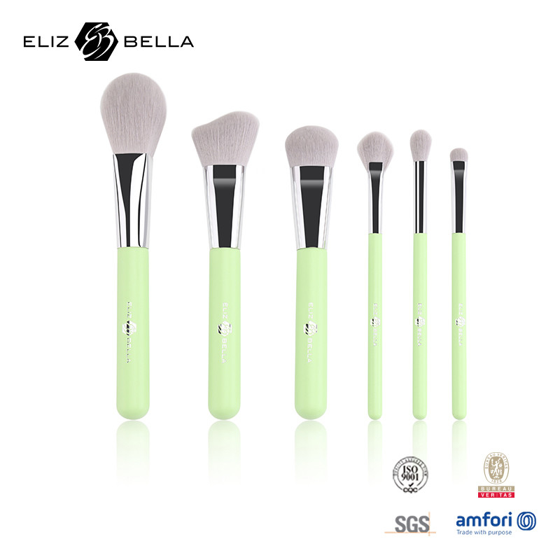 6pcs Travel Size Makeup Brushes With Wooden Handle, Portable Cosmetic Brush