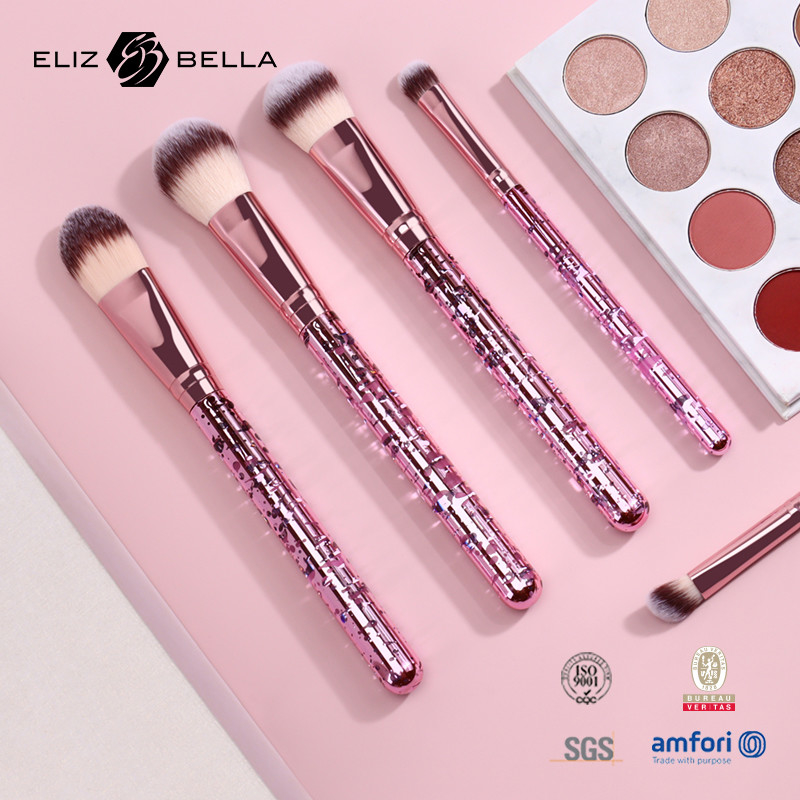 5pcs Travel Makeup Brushes Set With 100% Synthetic Hair And Aluminium Ferrule Plastic Handle Beauty Tools