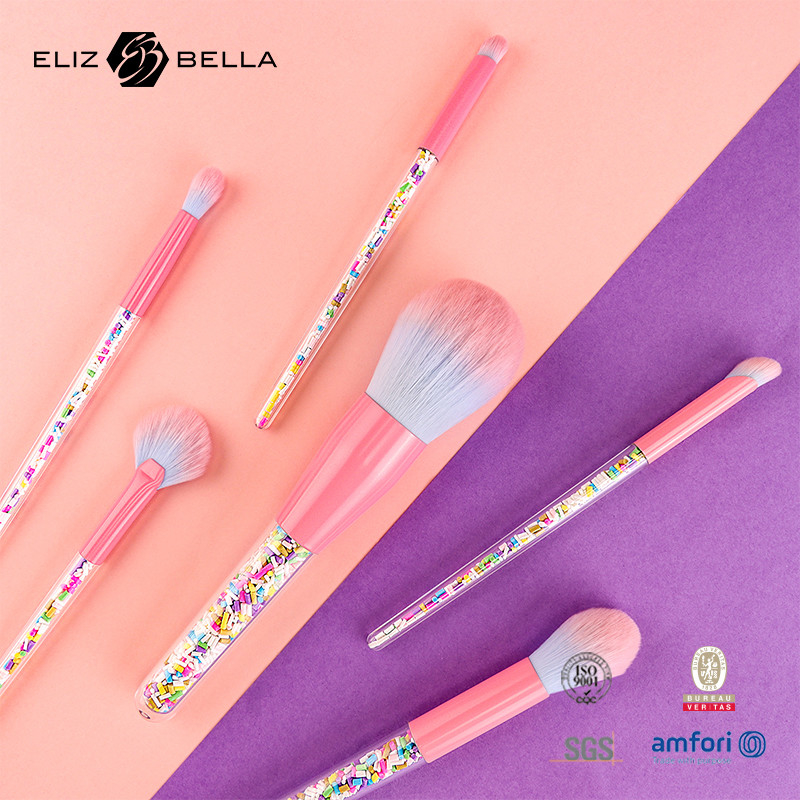 6pcs Makeup Brush Set Candy Makeup Brushes Colorful Transparent Brush Handle Granular Plastic