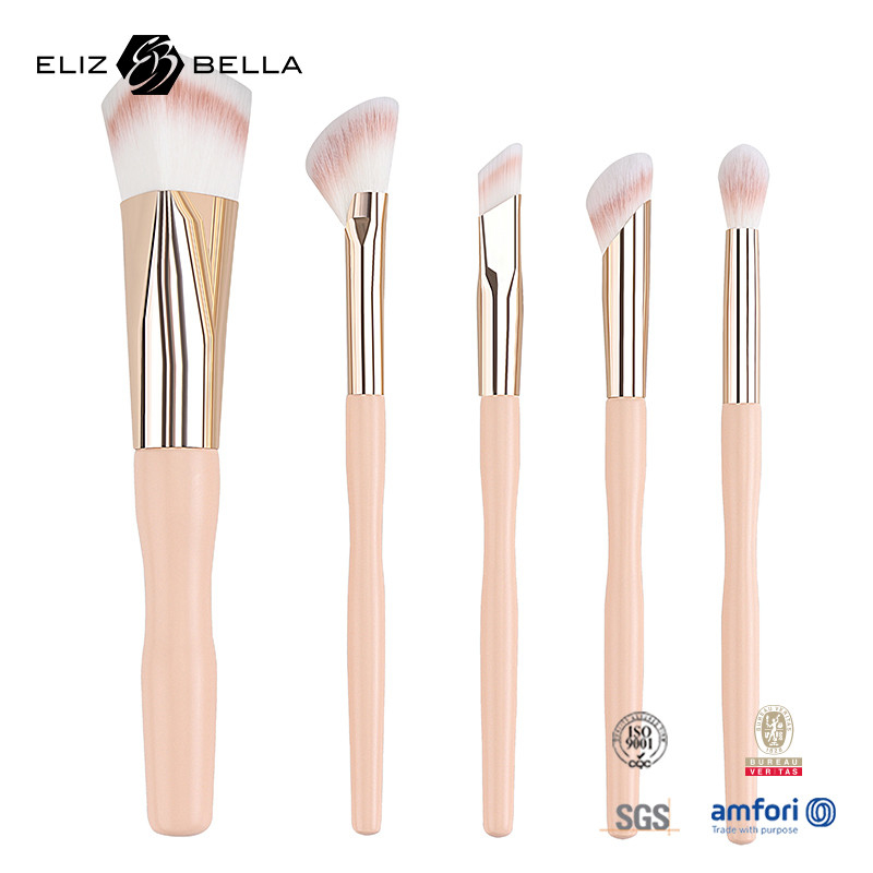 5pcs Factory Price Custom Logo 100% Synthetic Hair Vegan Face Eye Makeup Brush Set,Wooden Handle  And Aluminium Ferrule