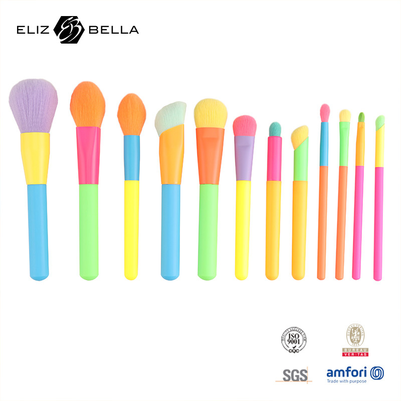 12pcs Professional Multi-Colors Makeup Brush Set For Foundation Powder Blush Eyeshadow,Colorful Cosmetic Brush