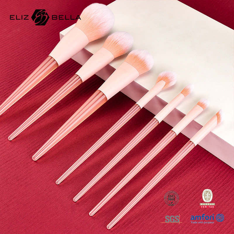 10pcs Pink Plastic Handle Travel Makeup Brush Set With Synthetic Hair, Beauty Need Makeup Tools Powder,Blush,Eyeshadow