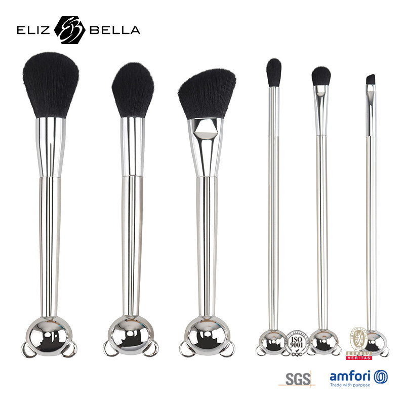 Cat Shape Plastic Handle Design Makeup Tools With 100% Synthetic Hair Shiny Aluminium Ferrule
