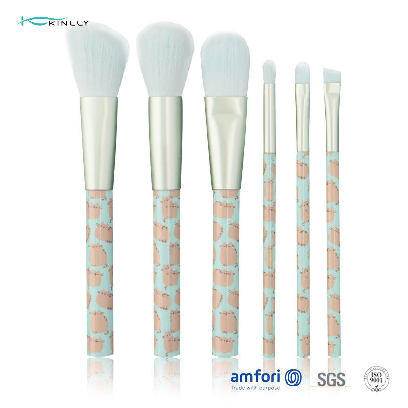 6pcs Blue Marble Plastic Makeup Brush Set Nylon Hair With PVC Packaging Box