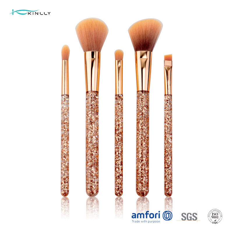 Glitter Rose Gold Ferrule Makeup Brush Gift Set 5pcs for Eyeliner Eyeshadow