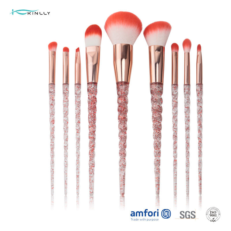 Spiral Plastic Handle Makeup Brush Gift Set Rose Gold Ferrule Private Label
