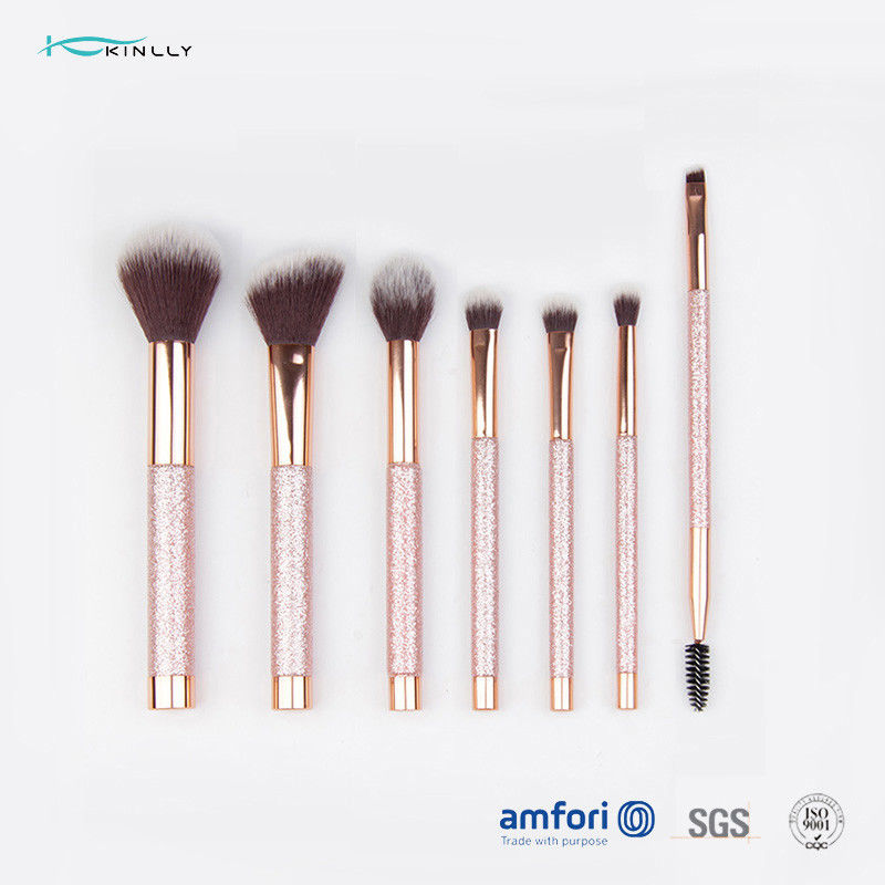 Plastic Handle Nylon Synthetic Makeup Brushes Coffee Color Private Logo Accept