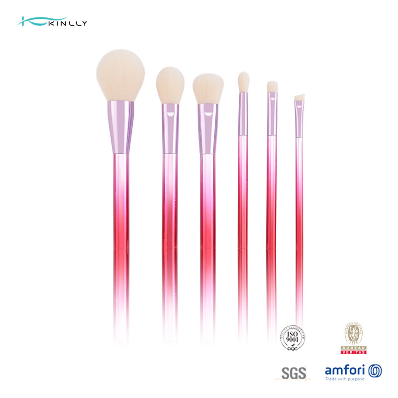 ABS Plastic Handle Makeup Brush Set 6Pcs Gradien Red Color For Beginners