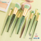 Private Label 7pcs Makeup Brush Set Green Color Plastic Handle With Beauty Tweezers