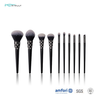 Wooden Handle Cosmetic Makeup Brush Set 10pcs With Laser Logo On Ferrule